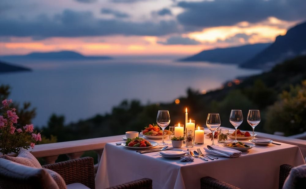 Sunset dinner overlooking the sea